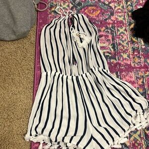 Open back striped romper